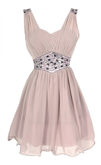 Mink Bold Embellished Waistband Chiffon Designer Dress